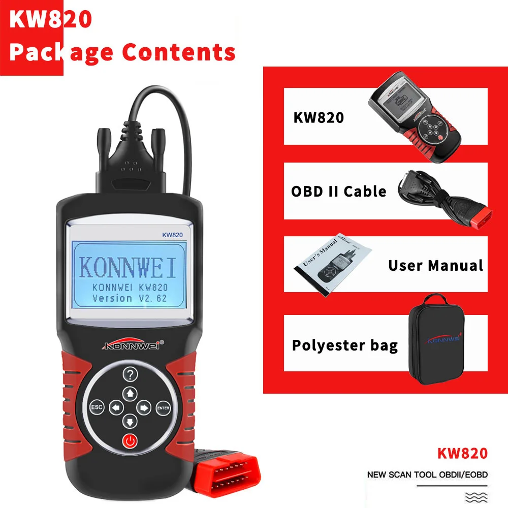 KONNWEI KW820 Авто EOBD OBD2 OBDII сканер диагностический инструмент двигатель код ошибки читатель автомобильный диагностический сканер инструмент