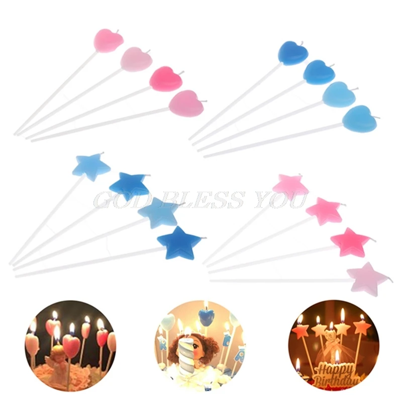 4 шт. свечки в форме сердца/звездочек свечи для торта на день рождения безопасная