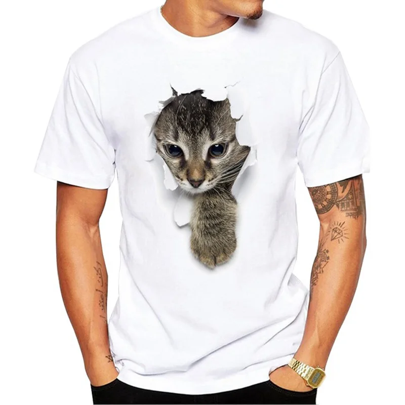 3D милая кошка Мужская футболка с коротким рукавом Повседневная забавным принтом