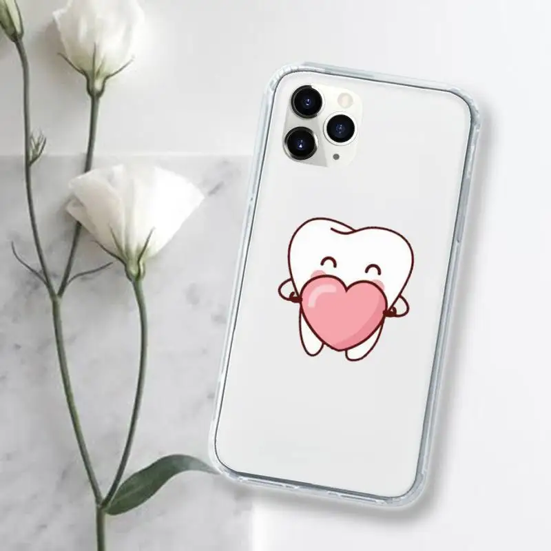 

Cartoon dentist dental crowned tooth Phone Case Transparent for iPhone 11 12 mini pro XS MAX 8 7 6 6S Plus X 5S SE 2020 XR