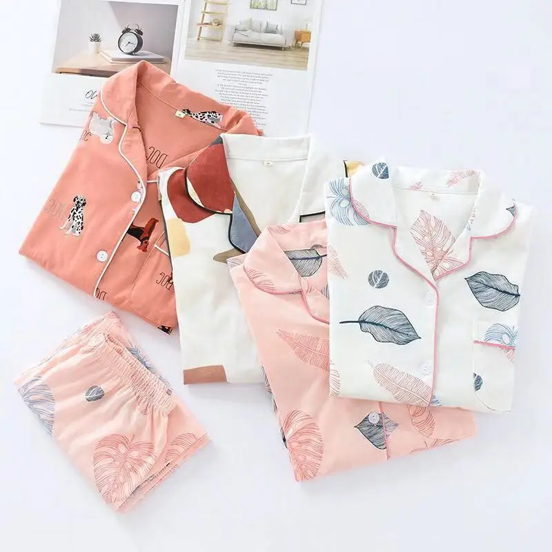 Женский пижамный комплект Новинка осени 100% хлопковый со штанами с длинными