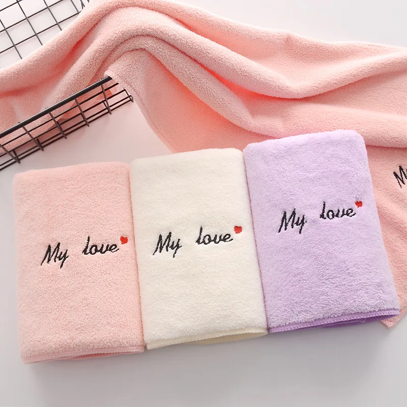 Оптовая продажа мягкое Коралловое бархатное полотенце с вышивкой MY LOVE спасибо