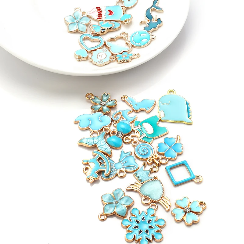 Mix 30pcs/pack Baby Blue Enamel Charms Snow Flower Heart DIY Earrings Bracelet Pendant Neacklace Accessories For Jewelry Making - купить по
