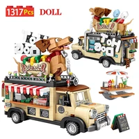 1317pcs city hot dog cart car figurine model building blocks vehicle education mini bricks toys for children gifts