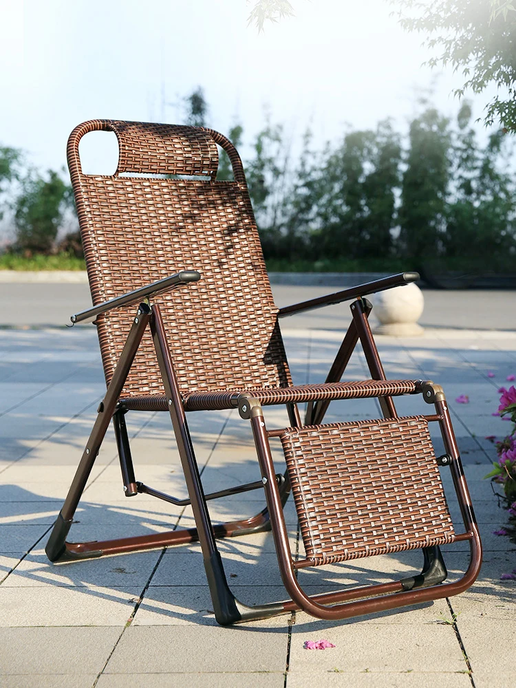 安い 屋外用の折りたたみ式籐製ラウンジチェア,ガーデンチェア,テラス,ビーチチェア,籐製家具