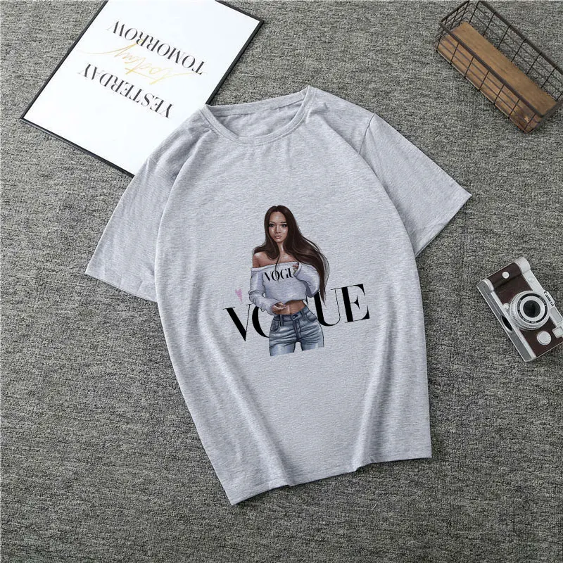 Poleras Mujer De Moda летняя футболка Женская Vogue с буквенным принтом Vogue Harajuku футболка плюс размер панк Футболка Camiseta Mujer - Цвет: 2074-Gray
