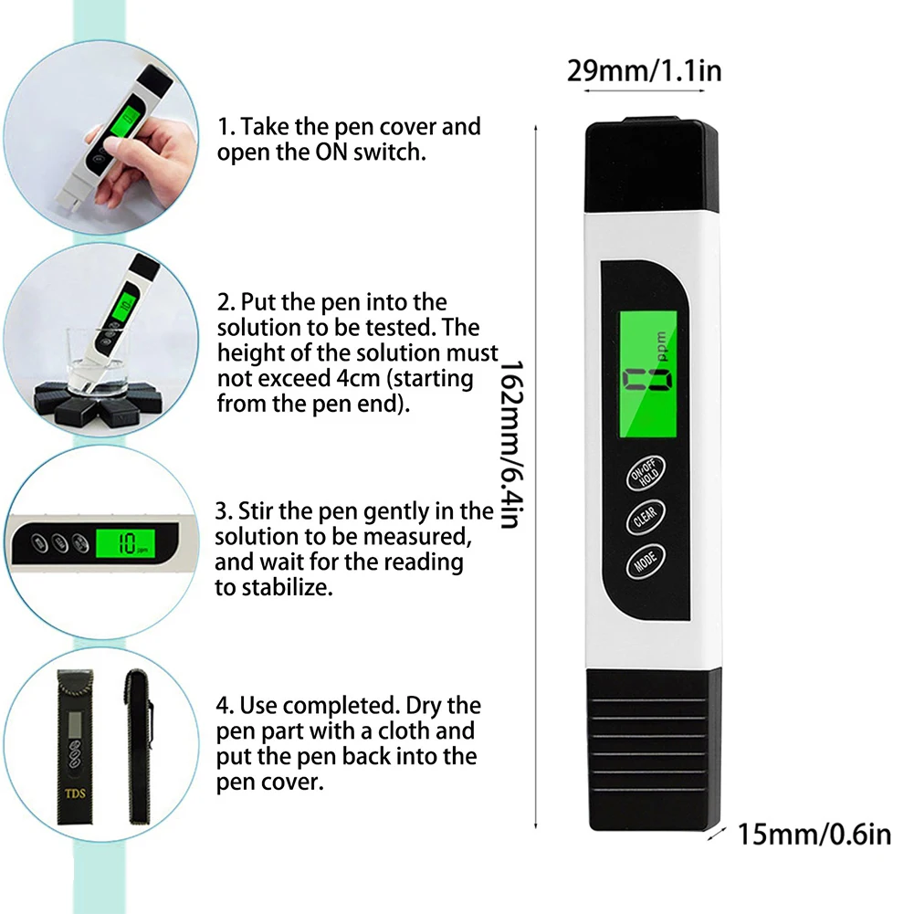 

3 In 1 TDS Meter Water Quality Tester Automatic Calibration TDS Tester 0-990ppm Ideal Water Test Meter Drinking Water Aquariums