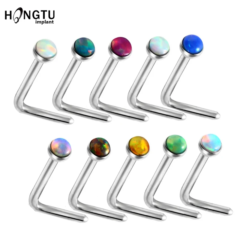 

1PCS Steel L Shape Nose Rings Opal Gem Nose Stud Nostril Earring Cartilage Nazir Piercing septum Sexy Girls Jewelry In Body 20G