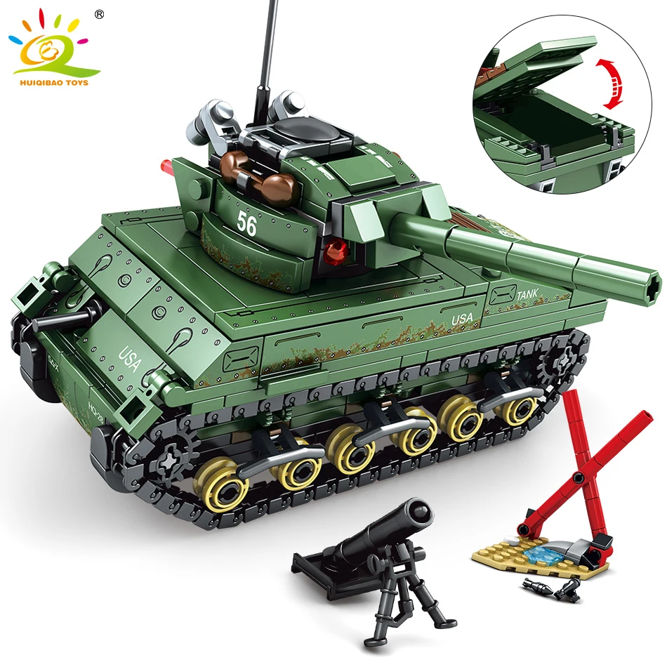 HUIQIBAO 437 шт. Военная серия Panzer Sherman M4 Танк строительные блоки армейские фигурки