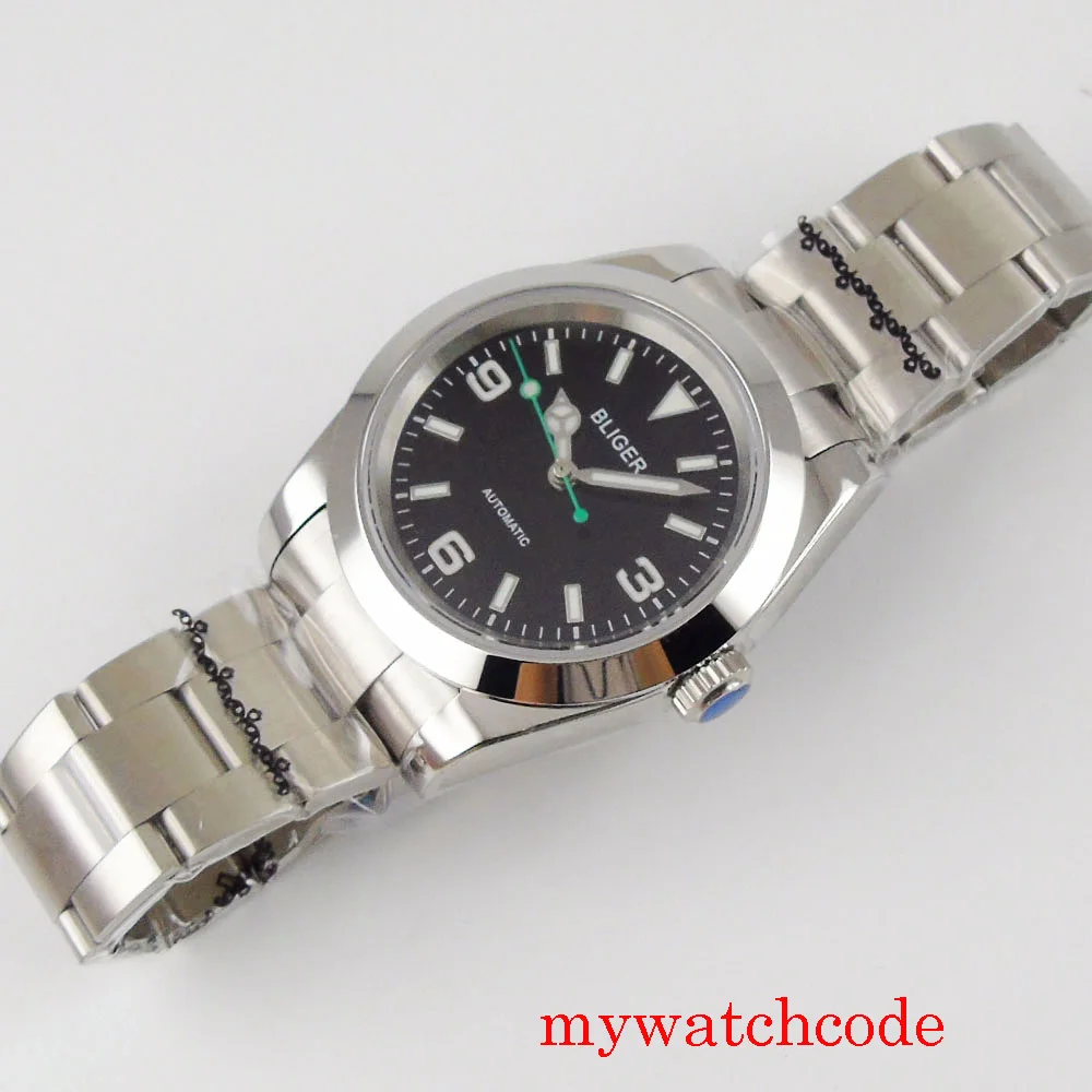 

36mm Men's Wristwatch NH35 MIYOTA Autoamtic Movement Sapphire Crystal Oyster Band Gree Second Hand