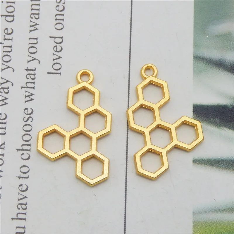 Julie Wang 10PCS Hollow Honeycomb Charms Gold Color Hive Pendants Alloy Necklace Bracelet Jewelry Making Accessory | Украшения и