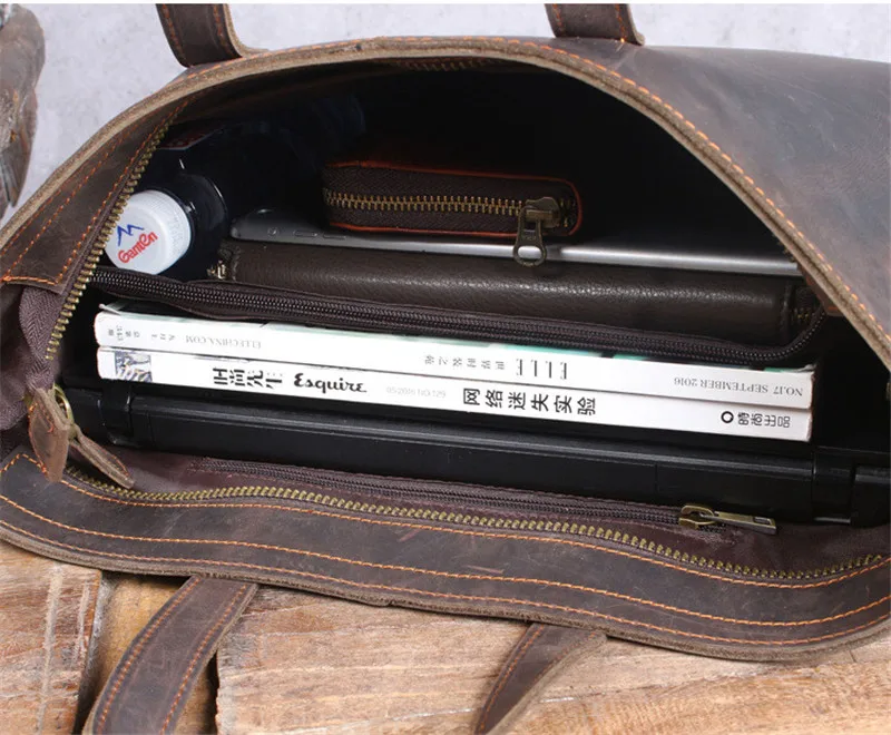 Simple retro men's genuine leather portable briefcase first layer cowhide large-capacity one-shoulder messenger computer bag