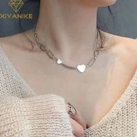 xiyanike 925 sterling silver fashion simple love heart necklace for women vintage thai silver short clavicle chain party jewelry