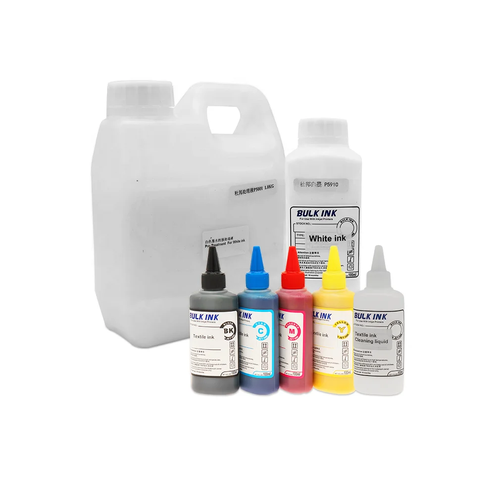 

Textile Ink(C M Y K) White textile ink cleaning liquid textile white ink fixing agent for Flatbed Printer use for T-shirt