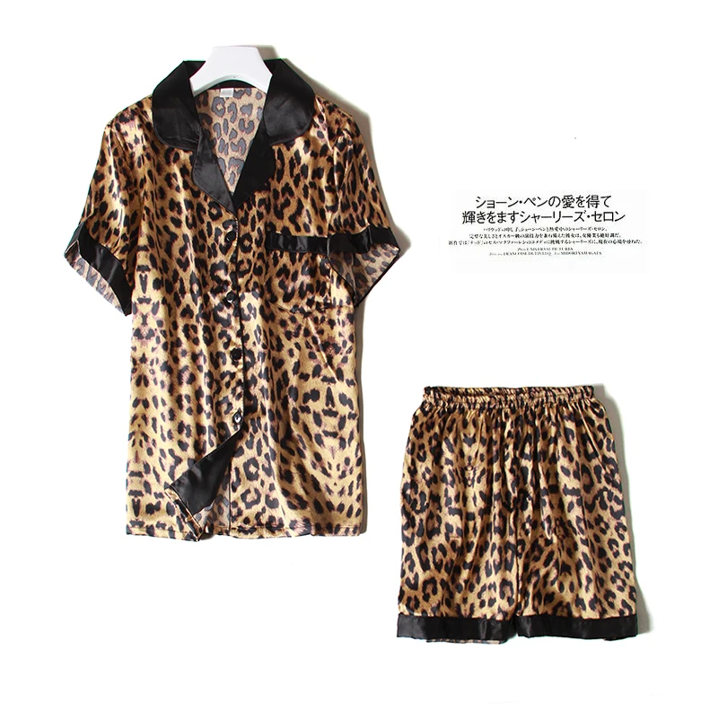 Họa Tiết Da Báo Bộ Đồ Ngủ Nữ Mùa Hè Mỏng Làm Từ Vải Lụa Ngắn Tay Quần Short 2 Dây Phong Cách Hàn Quốc Gợi Cảm Mặc Nhà bộ Quần Áo Có Thể Mặc Được
