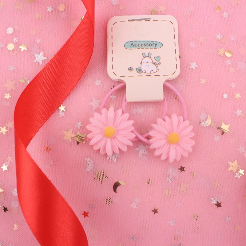 pink Диаметр 25 мм, хризантема, 7 цветов, резинки, розовые, для девочек, на голову, эластичные резинки для волос, аксессуары для волос для детей, 2 шт - Цвет: pink