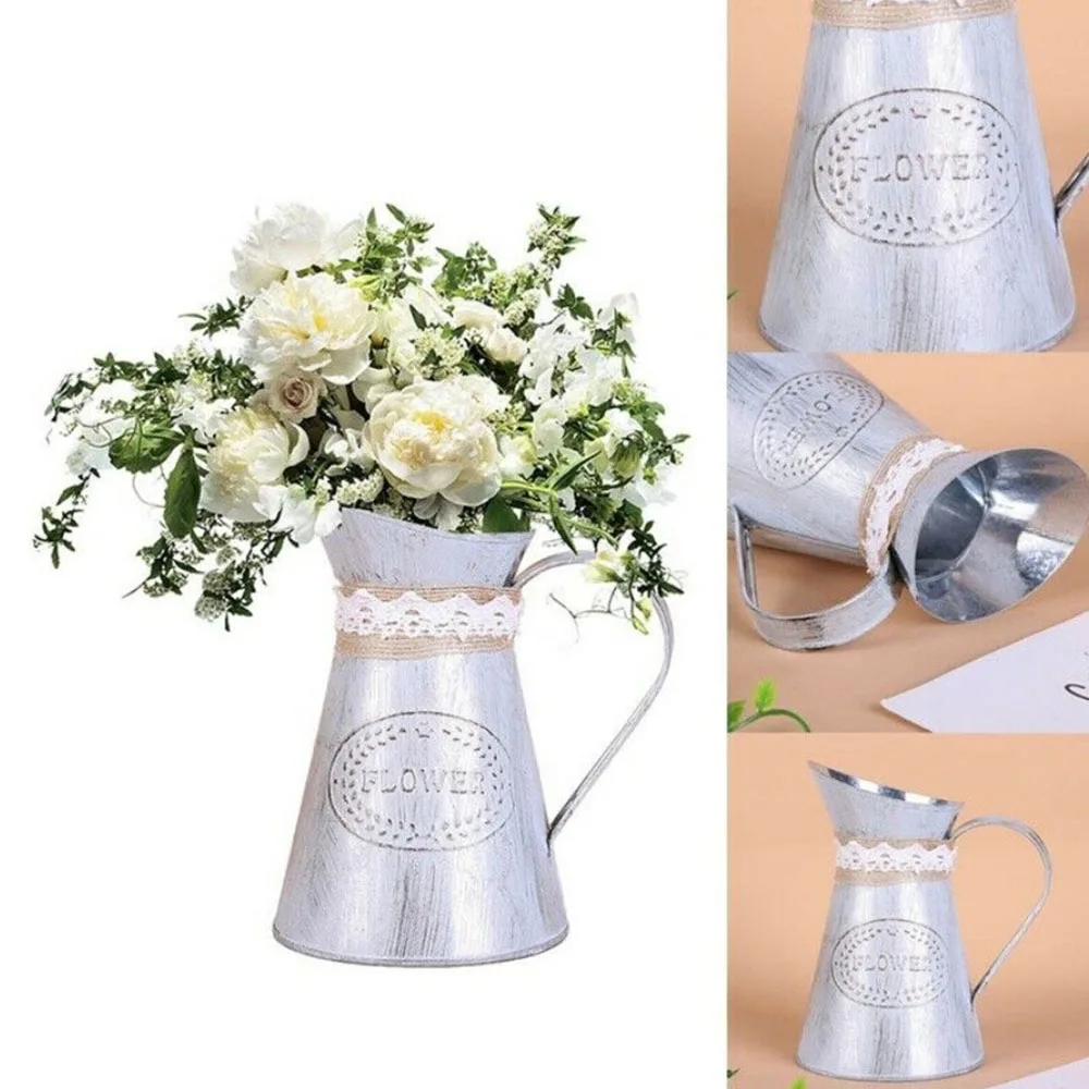 Винтажная потертая кремовая ваза эмалированный кувшин высокий металлический