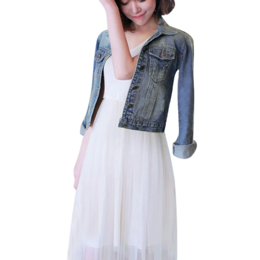 Женский Джинсовый блейзер на пуговицах с отворотом| |