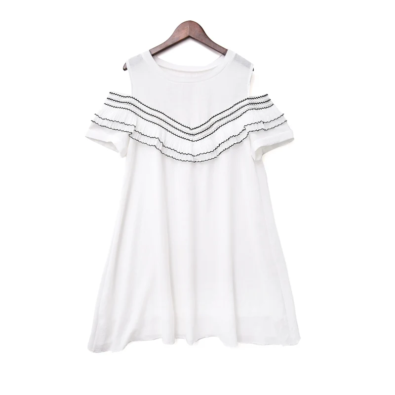 

2021 New Maternity Summer Dress Off-Shoulder Short-Sleeved Dress Round Neck Mid-Length Maternity Dress Creative White DressLB850