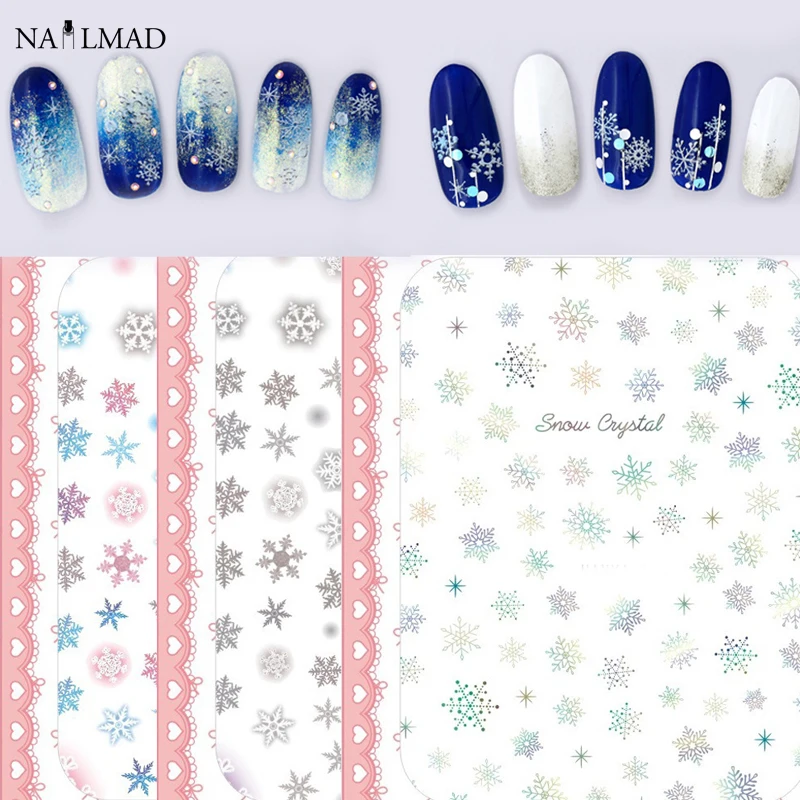 1 лист рождественских наклеек для ногтей Снежинка 3D наклейки Снеговик Наклейки