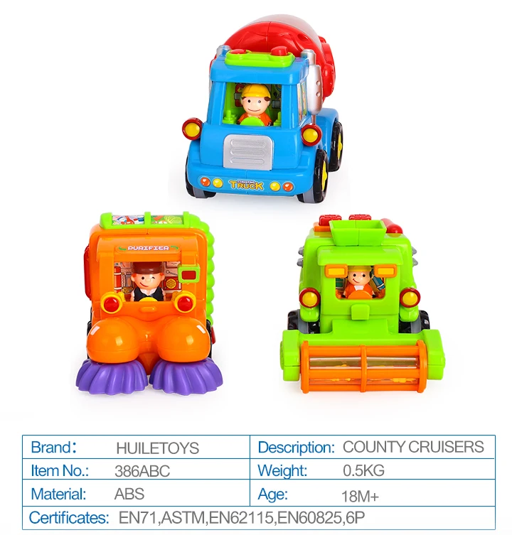HOLA 386(набор из 3) Push& Go фрикционный автомобиль игрушки для мальчиков-уличная уборочная машина, бетономешалка, комбайн игрушечный грузовик
