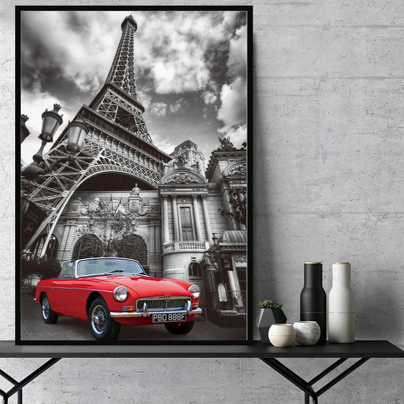 Художественные настенные постеры с изображением городского автобуса Парижа и