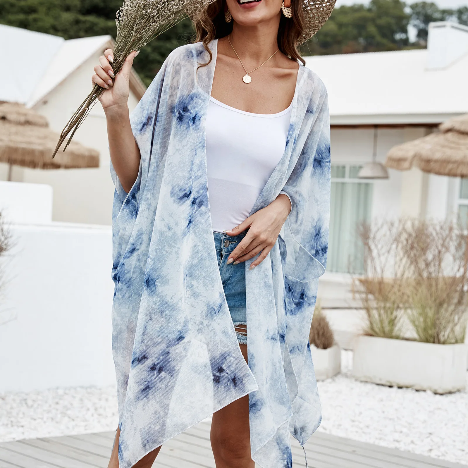 

Tie dye Swimsuit Smock Chiffon Bikini Cover-ups Women Kaftan Beachwear Bikini Cover Bathing Suit Beach Long Kinomo Cardigan