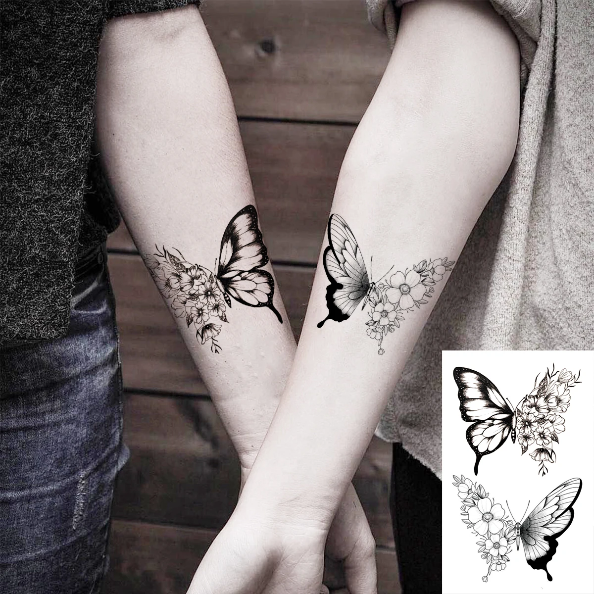 Временные татуировки на запястье для женщин и девушек реалистичные бабочки луна