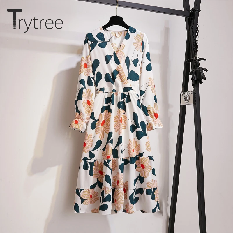 Женское Повседневное платье с v образным вырезом Trytree свободное офисное