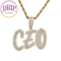 drip letter line letters custom name necklace for men blue color cubic zircon hip hop desinger jewelry charms