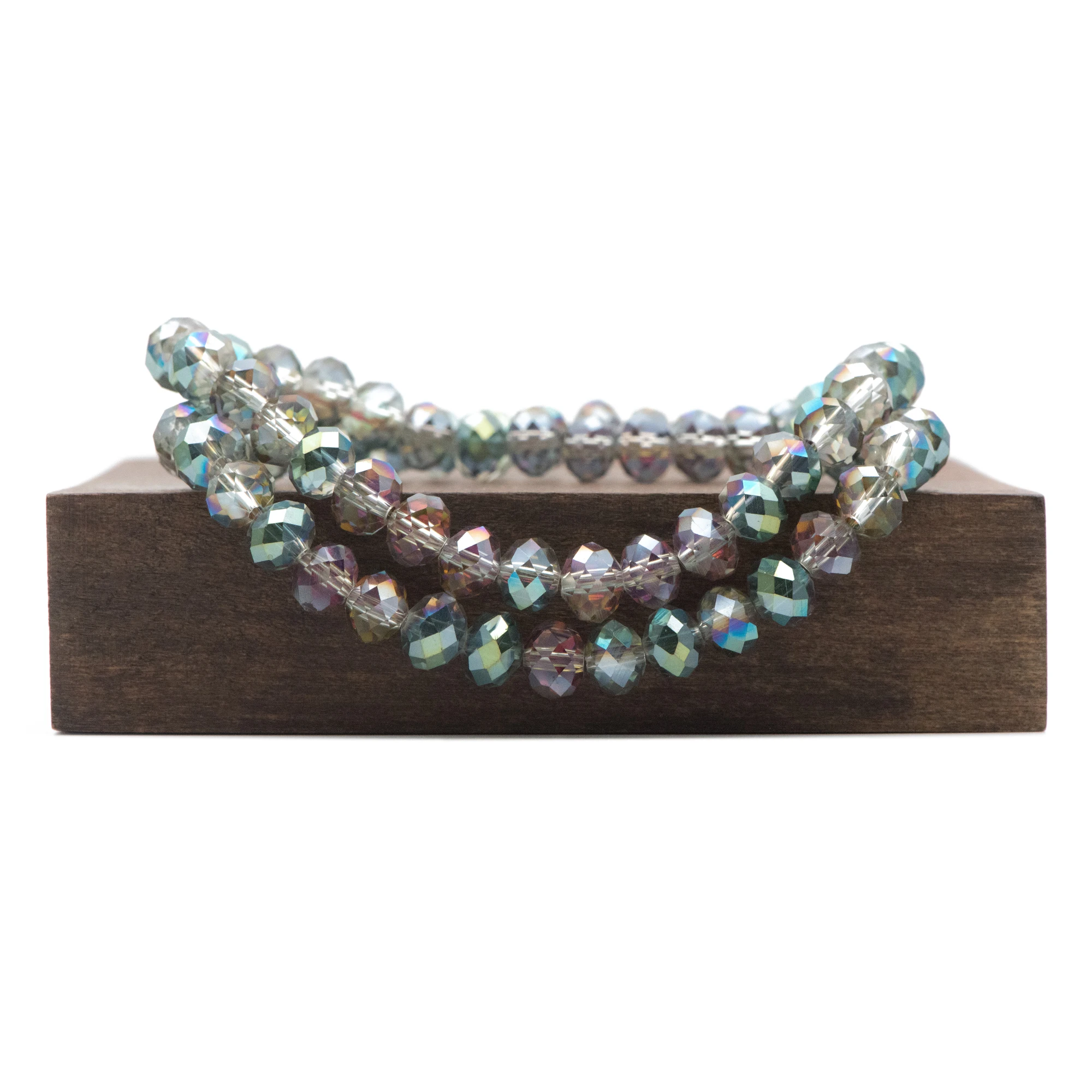 

Faceted Rondelle Glass Crystal Beads Green Rose 6x8mm- 16'' strand / (BZ08-18)