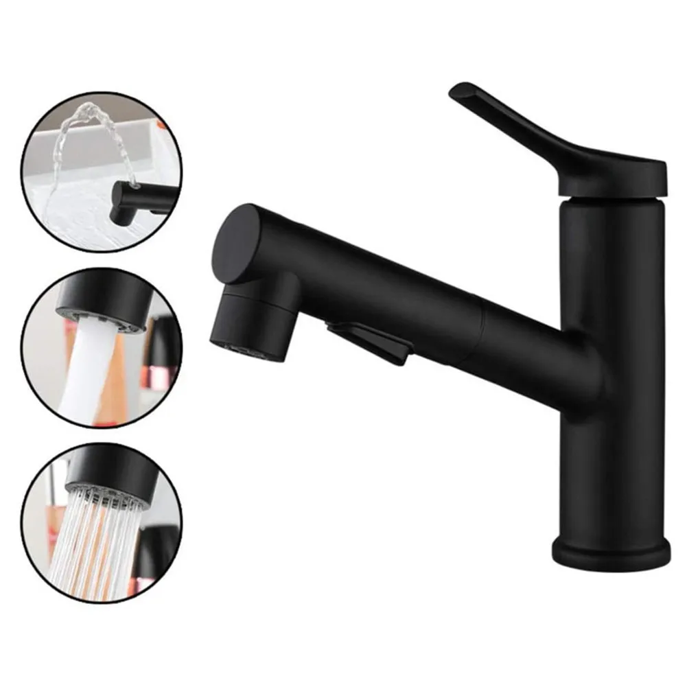 

Bathroom Nozzle Copper Basin Faucet 3 Modes Pull Out Mouthwash Faucets Spray Mixer Taps Matte Black Lavatory Sink Tap Crane