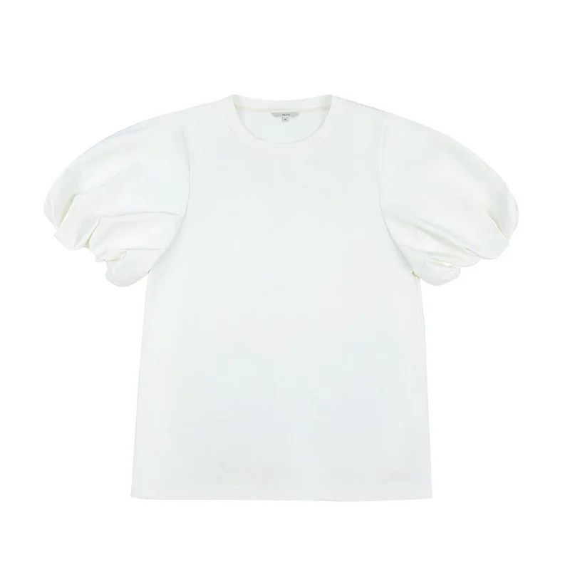 

Donsignet 2021 Spring/Summer New Solid Cotton Puff Sleeve O-Neck Loose Temperament Casual Fashion Woman Tshirts