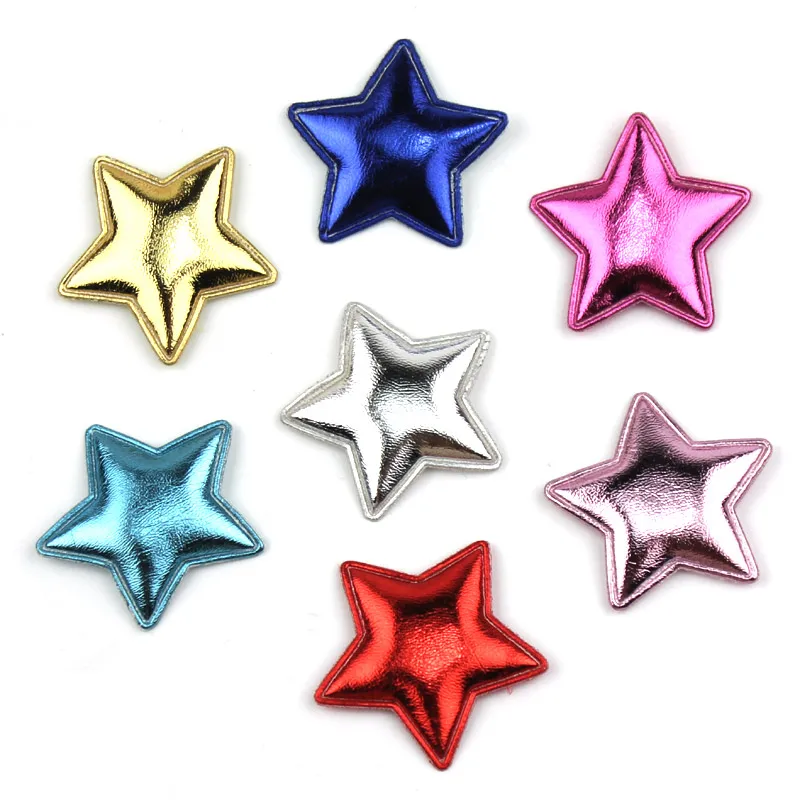 70Pcs 3.5cm PU Star shape Padded Appliques for Baby Headwear Kids Hair Clip patches Supplies DIY Craft Decoration wholesale