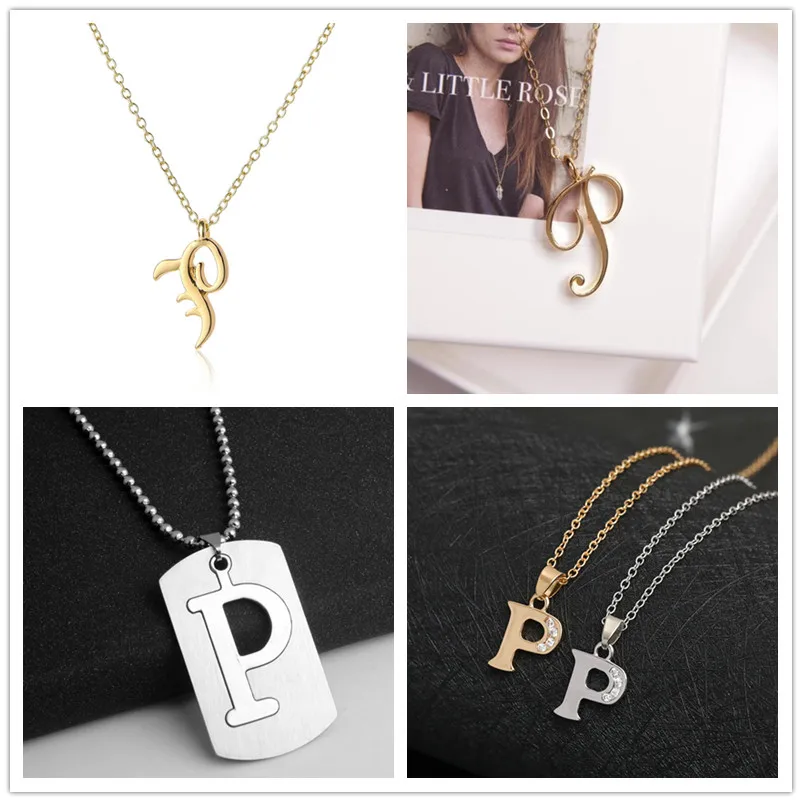 

1pcs Family mom name gift Initial Letter P monogram alphabet Stainless steel alloy 26 English word sign pendant Necklace jewelry