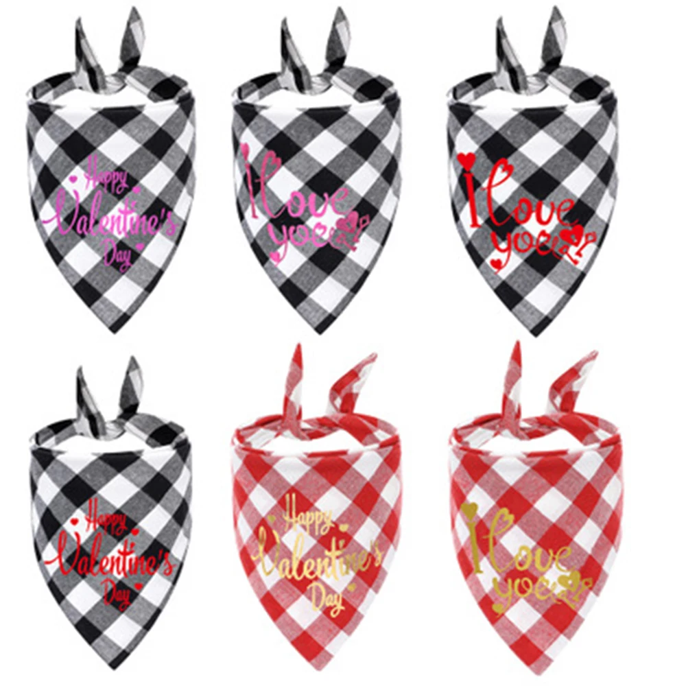 

Plaid Grid Dog Scarf Happy Valentines Triangular Scarf For Dogs New Arrival Costumes Bandanas For Pet Vanlentines Day Decoration