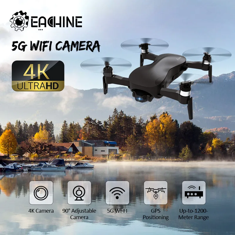 Квадрокоптер EX4 Eachine Радиоуправляемый 5G Wi Fi 1 км/3 км FPV GPS профессиональная камера 4K