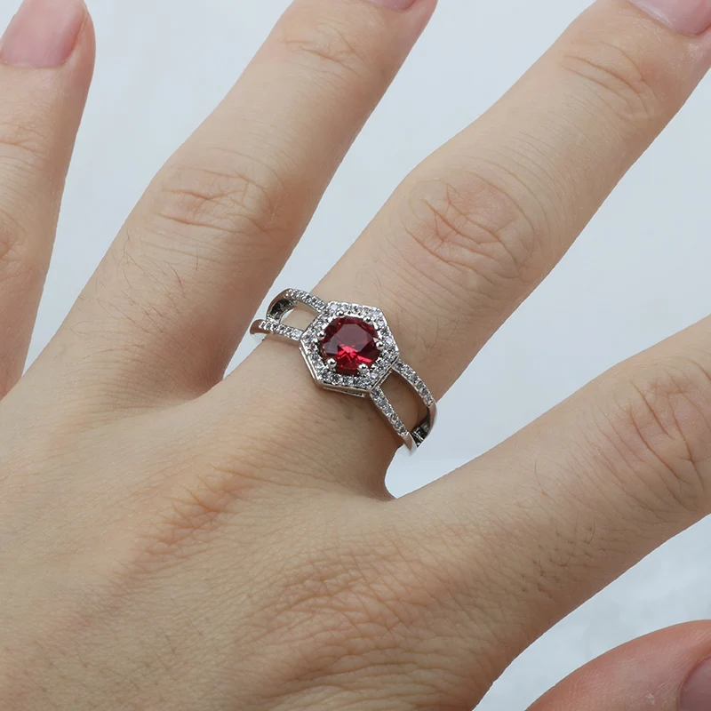 

BIJOX STORY vintage 925 sterling silver ring with round shape ruby gemstone fine rings for female wedding anniversary party gift