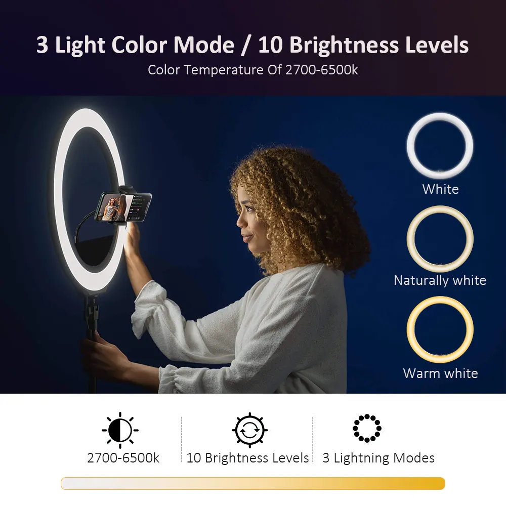 colorrgb 10 inch selfie ring light led ring light with tripod stand beauty ringlight for makeuplive streamtiktokyoutube free global shipping