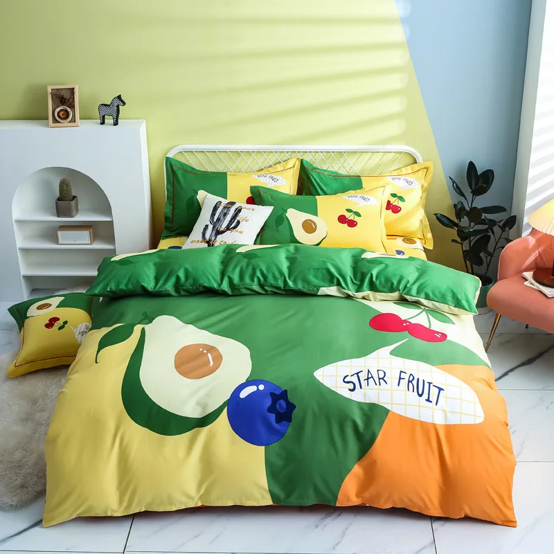 

New High-count, High-density, Light Luxury, Nordic Style American Cotton Four-piece Set, Simple Cotton Bedding for Girls