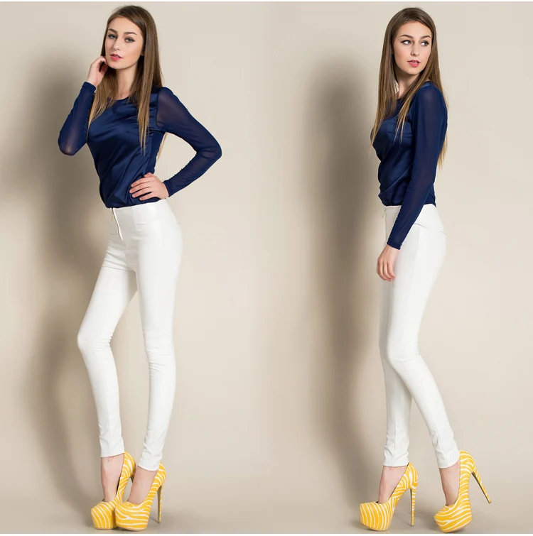 

HAOOHU 2020 winter new women's PU leather pants fashion sexy solid high waist zipper tight stretch plus velvet slim Pencil Pants