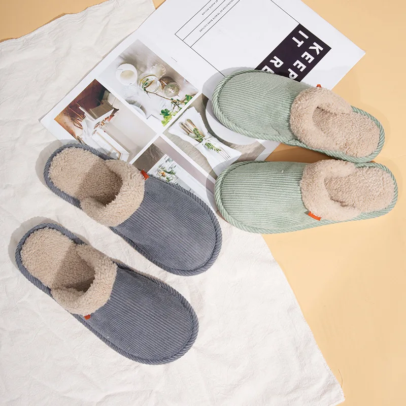 

Men's and Women's New Cotton Slippers Autumn and Winter Plush Floor Mopping Household Couple Shoes Home Plush Leisure