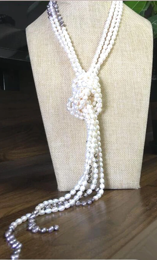Красивое Жемчужное ожерелье в стиле барокко длиной 50 дюймов из 3 нитей белого и