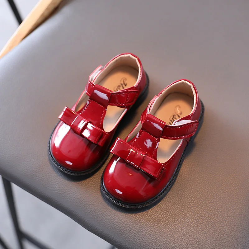 

Spring Autumn Kids Shoes T Strap Leather Shoes For Girls Boys Non-slip Toddler Baby Children Bow Princess Single Shoes New 2021