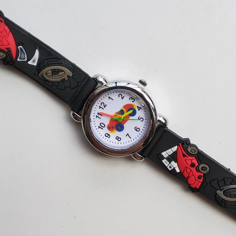 Синий черный красный ремешок мультфильм Силиконовые Детские часы кварцевые для
