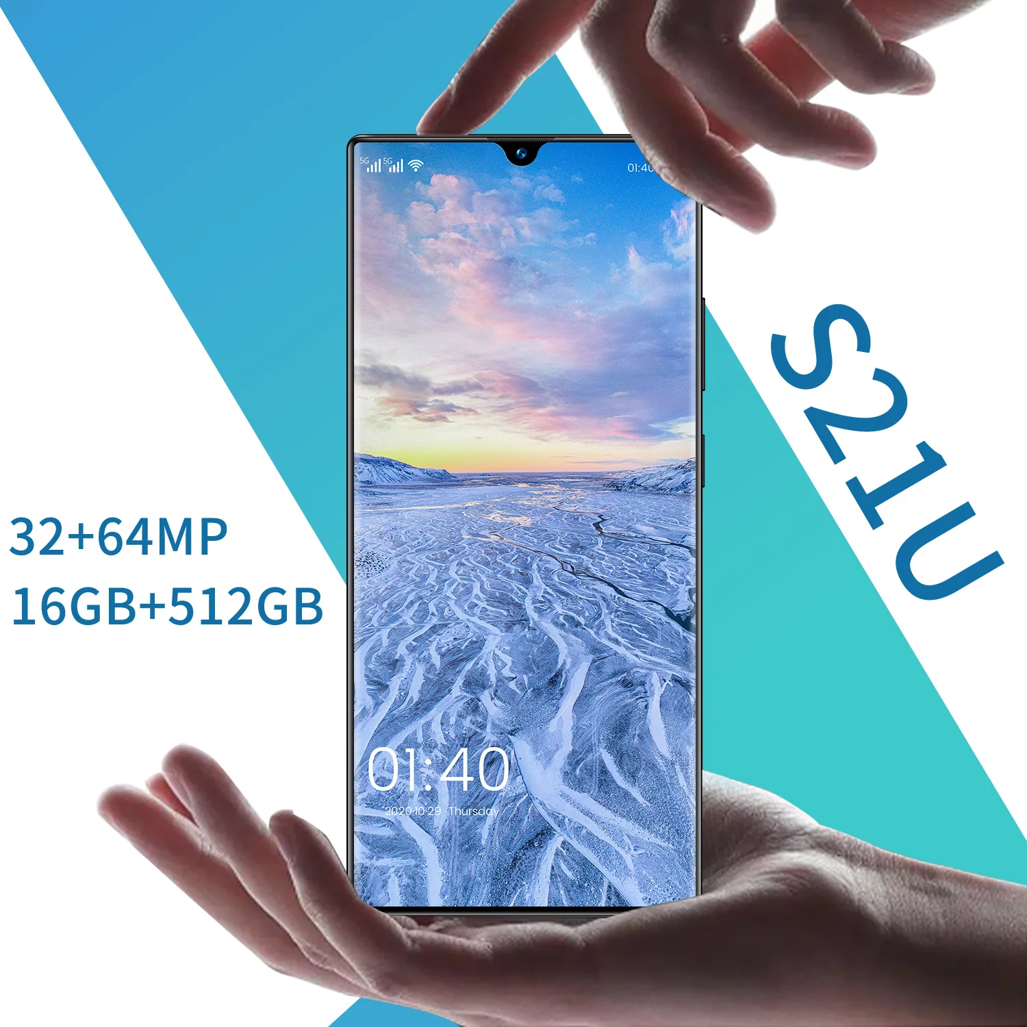 S21U-Smartphone con Android 11, pantalla de 6,9 pulgadas, 16GB de RAM, 512GB de ROM, Bater&iacute;a grande de 6800mAh, Deca Core, CPU, c&aacute;mara trasera de 32 + 64MP-0
