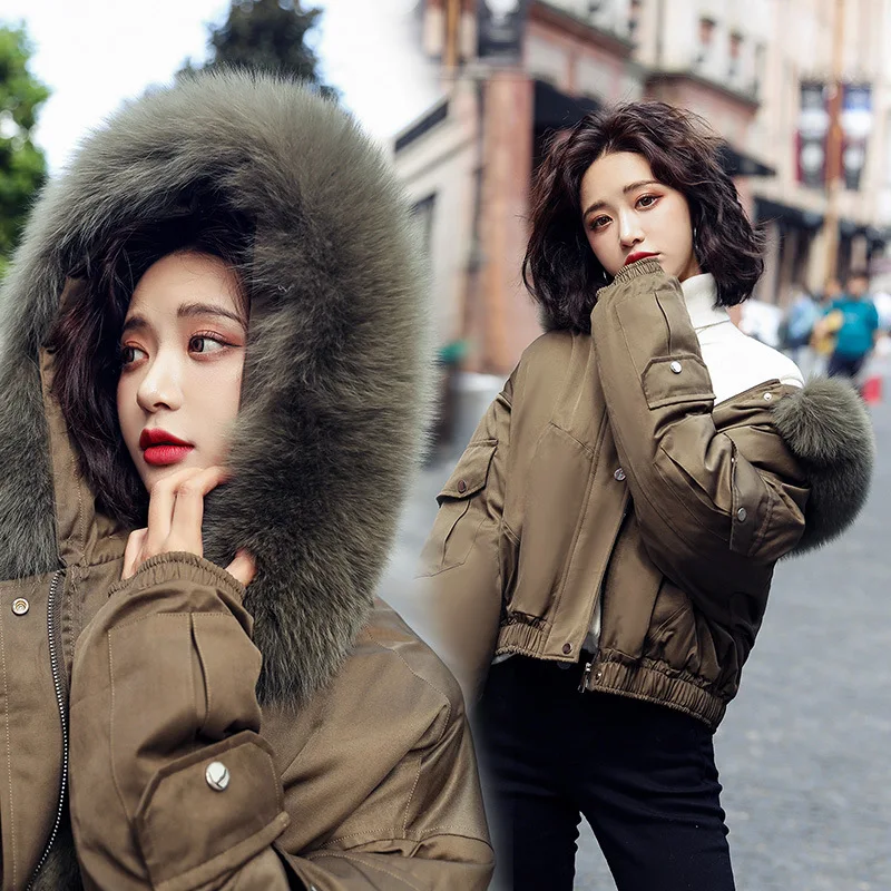 

cotton Pake padded women's short short small man 2020 winter new thickened hooded big hairneck Korean casual coat trend