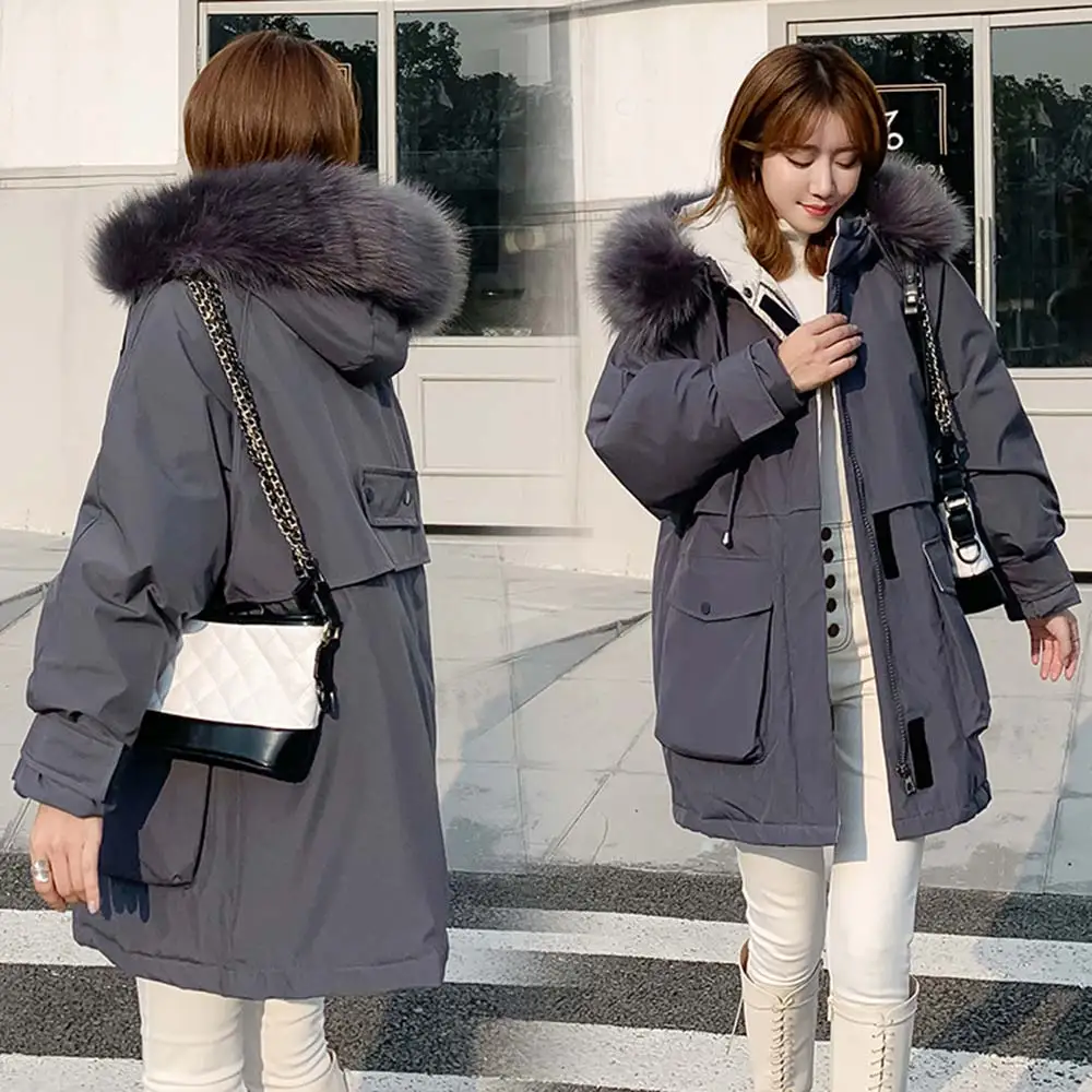 Vielleicht 2020 Winter Jackets Women's Long Parkas Female Solid Oversized Hooded With Fur Collar Thick Casual Women Winter Coat