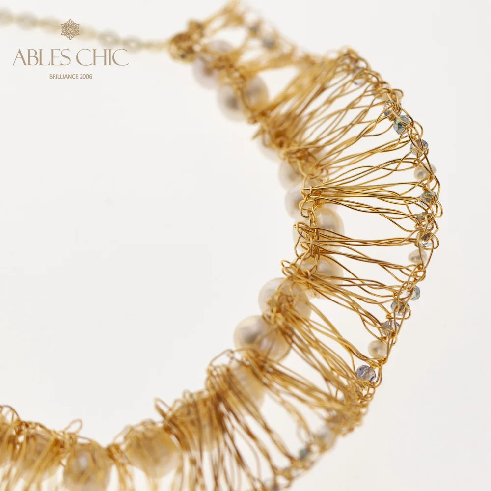 14K Золотой Серебряный тон провода из вязаного кружева ожерелье барокко обувь с