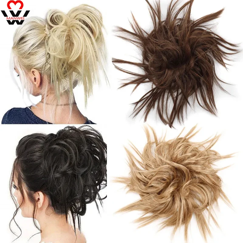 

MANWEI Women Straight Donut Chignon Hairpieces Synthetic Ombre Elastic Updo Chignon Fluffy Messy Scrunchies Hair Bun